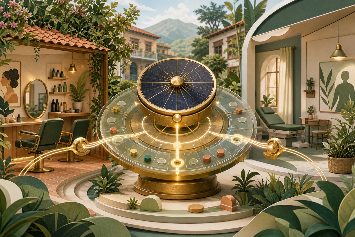 A solar scheduling instrument coordinates appointments between a salon and health practice
