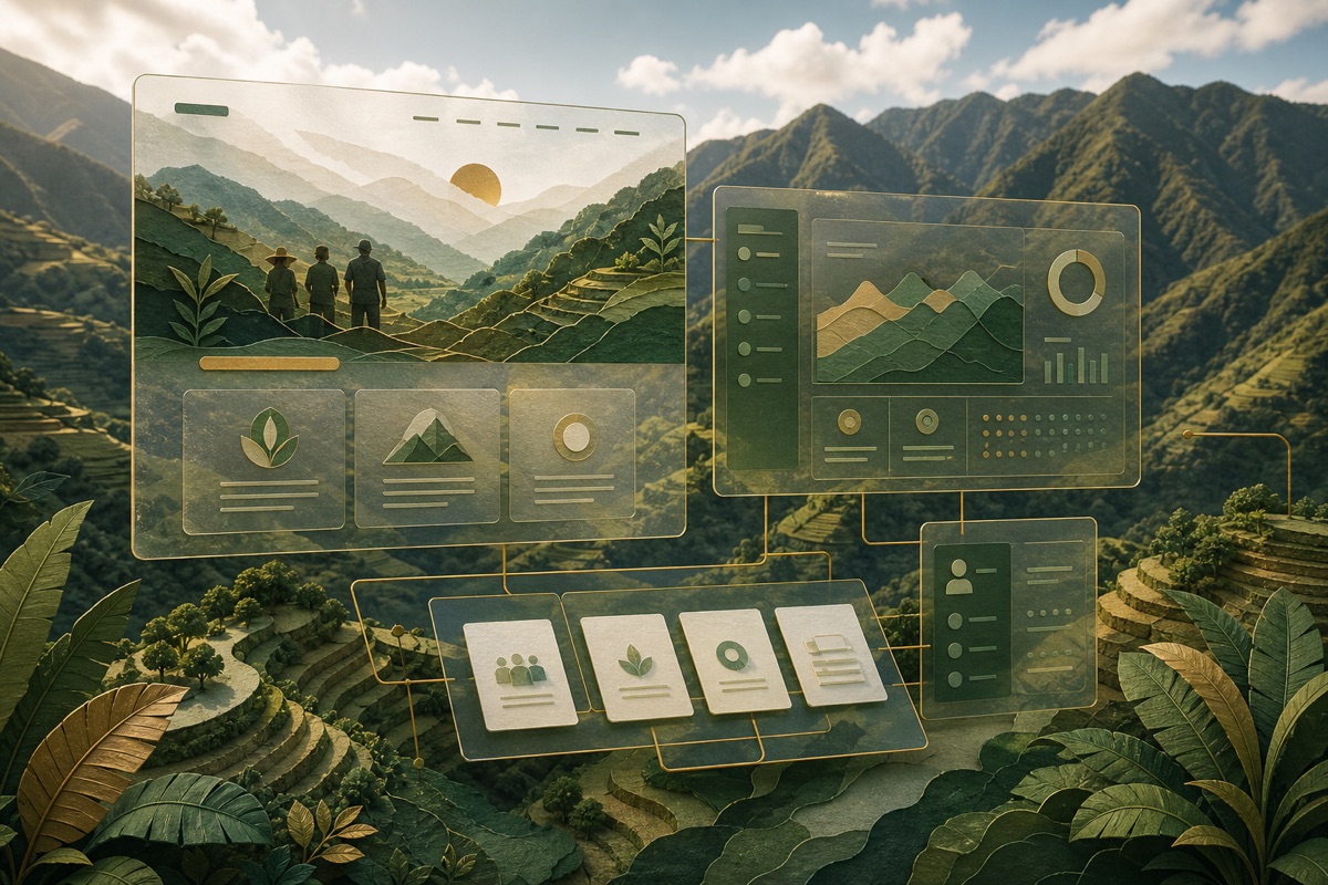 Sitio corporativo y módulos de plataforma operativa sobre terrazas de montaña colombianas